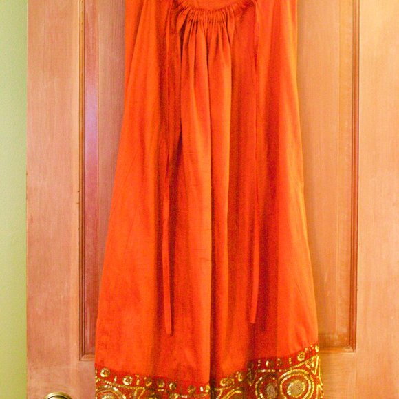 Jade Silk with Beaded Trim Drawstring Maxi Skirt - Picture 3 of 8